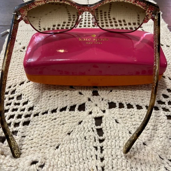 KATE SPADE SHIRA SUNGLASSES TORTOISE GOLD GLITTER CAT EYE WITH CASE - Picture 7 of 16